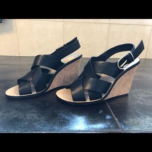 Dolce Vita black leather and cork wedges, size 8.